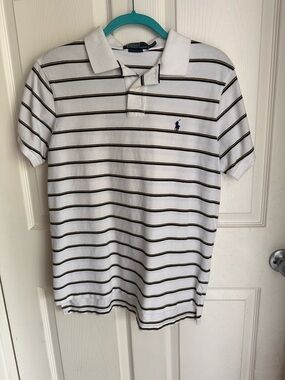Polo by Ralph Lauren White Polo with Navy and Black Stripes